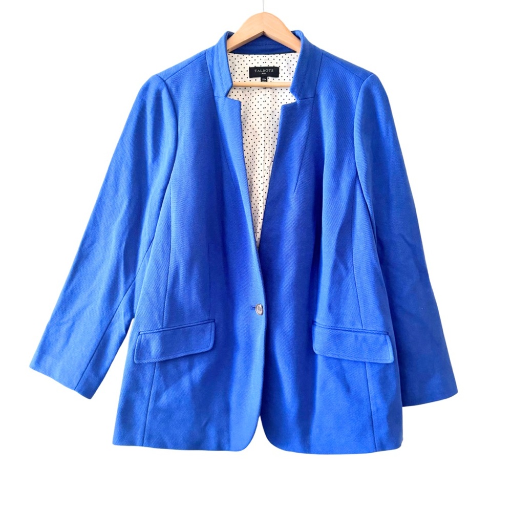 Talbots Plus Textured Blue Notch Collar Blazer Contemporary Design